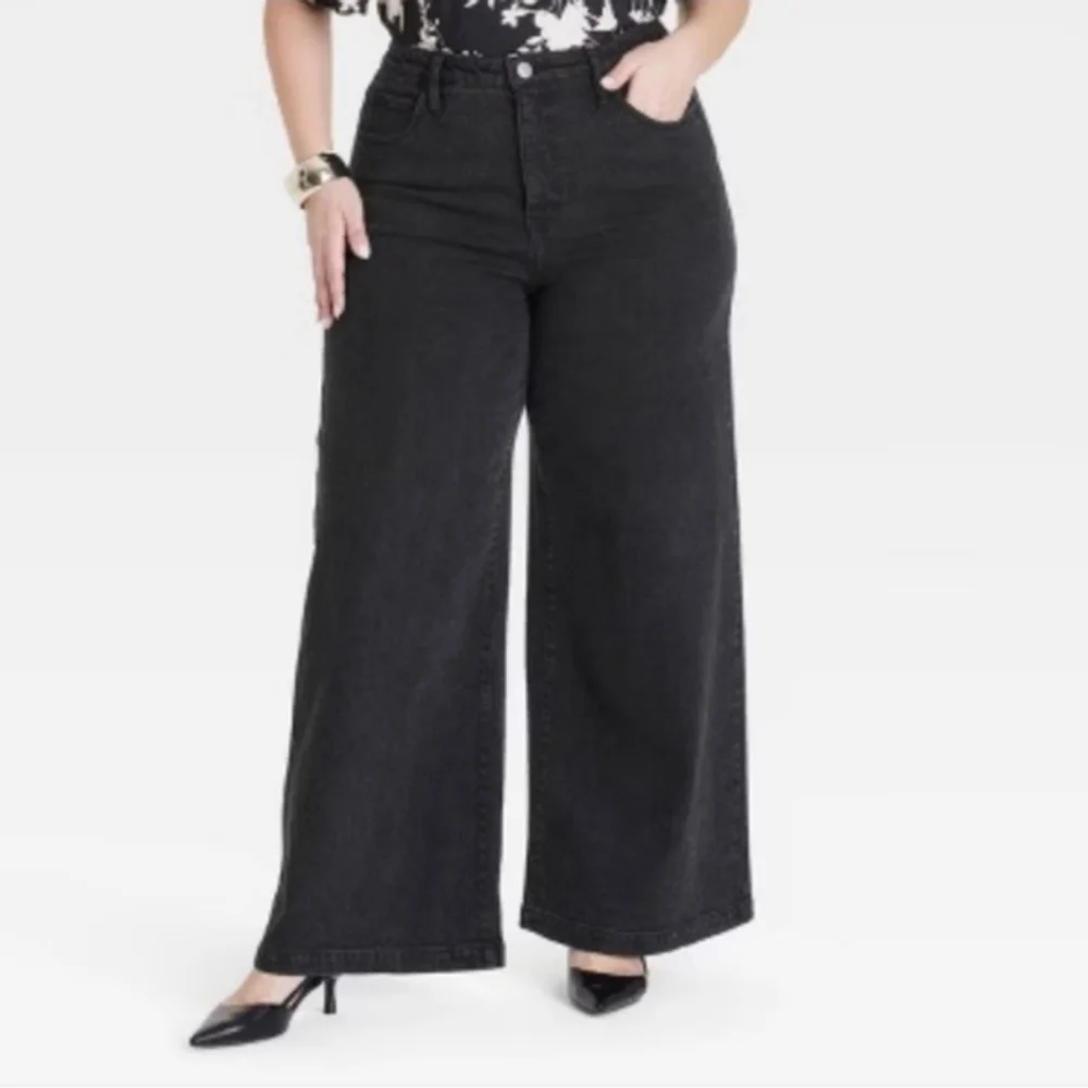 NWT Ava & Viv Wide Leg Jeans In Black Size 26W